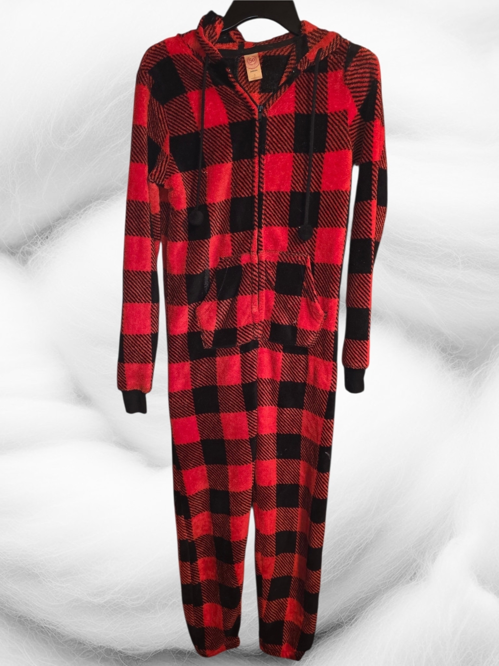 SO Red and Black Plaid Hooded Jumpsuit Romper - Picture 4 of 4